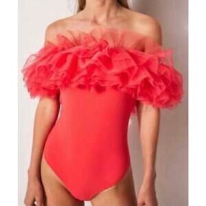 Free People Intimately Big Love bodysuit Tulle New Off shoulder Red feminine
